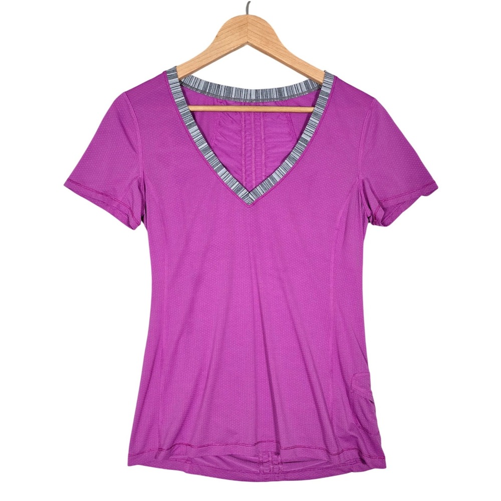 Lululemon Women's Wild Berry Purple V-Neck Mesh Back Training Tee 8